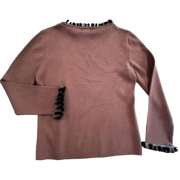 Vintage sz Medium brown silk sweater with fur cuffs and collar - Picture 4 of 16